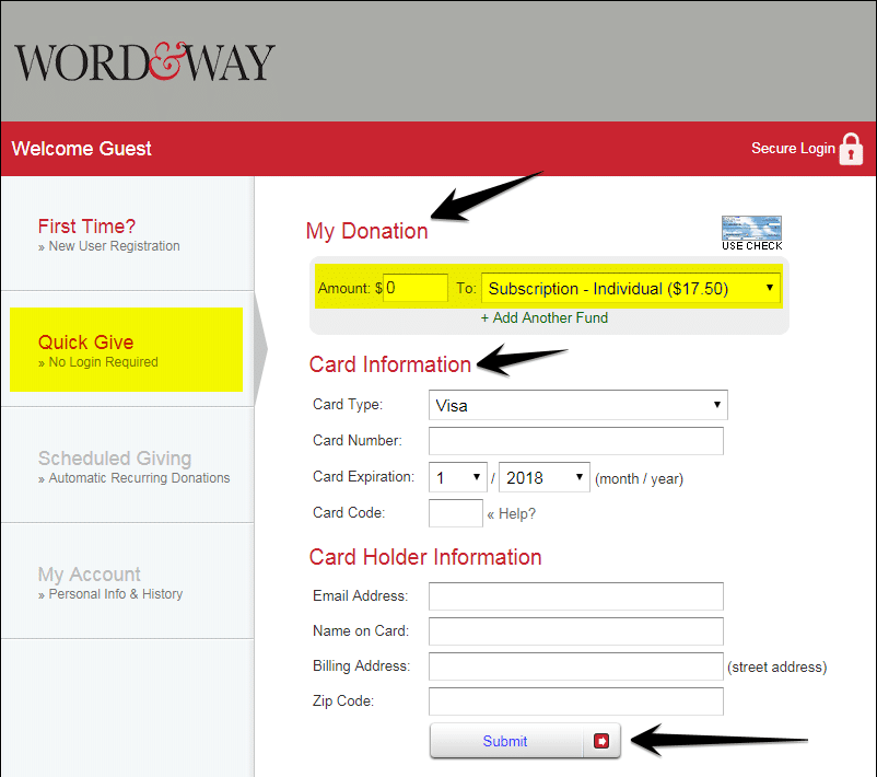 Give securely online at www.simplechurchgiving.net/wordandway.org