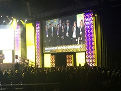 The SBU Enactus team (shown on the screen) acknowledges recognition during the semifinal round of Enactus USA held in St. Louis earlier this year. The team’s hard work resulted in them being recognized among the top 20 teams in the country. Enactus was formerly known as Students in Free Enterprise. (SBU)