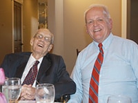 David O. Moore (left) shares a laugh with his friend Steve Hemphill during the Cooperative Baptist Fellowship Heartland Celebration of Excellence April 21. Moore, a longtime William Jewell College Bible professor and religion department chair, died  Oct. 28. Hemphill eulogized Moore during the memorial.