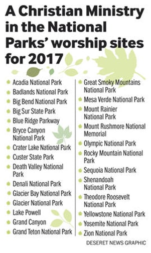 A Christian Ministry in the National Parks’ worship sites for 2017. Graphic courtesy of the Deseret News/Aaron Thorup