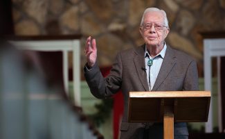 Former President Jimmy Carter teaches during Sunday school class at Maranatha Baptist Church in Plains, Ga., on Dec. 13, 2015. (AP Photo/Branden Camp)