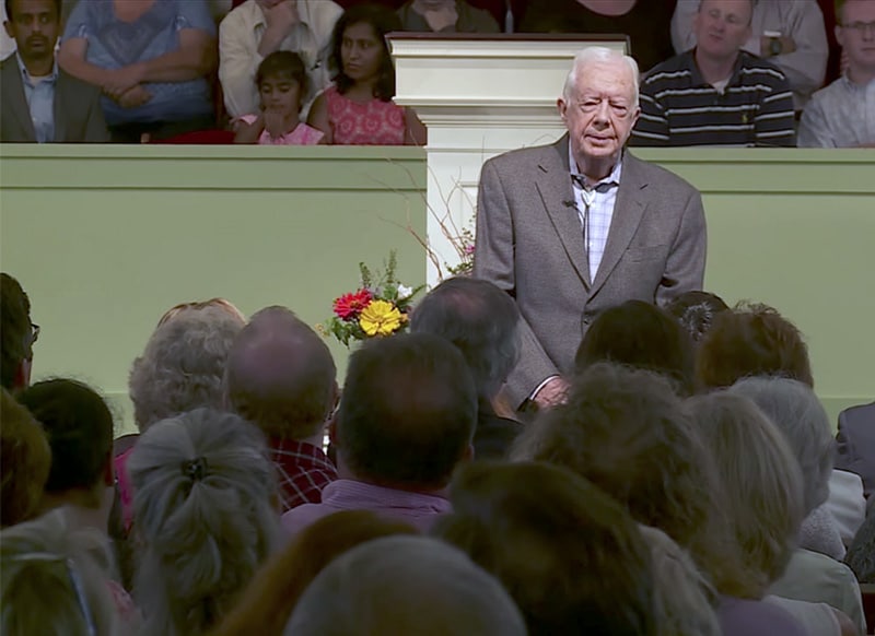 Former President Jimmy Carter teaches during Sunday school class at Maranatha Baptist Church in Plains, Ga. Screenshot from YouTube