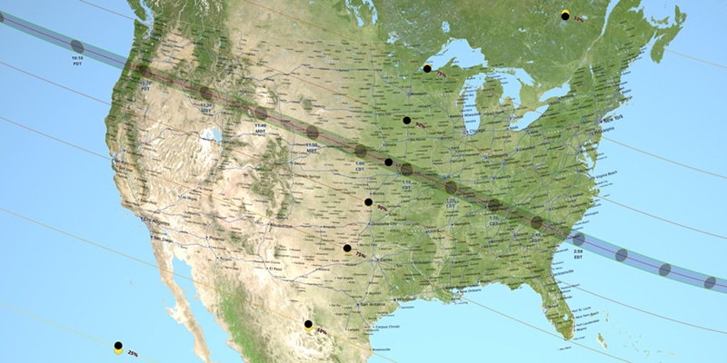 A map of the Aug. 21, 2017, solar eclipse path across America. Image courtesy of NASA