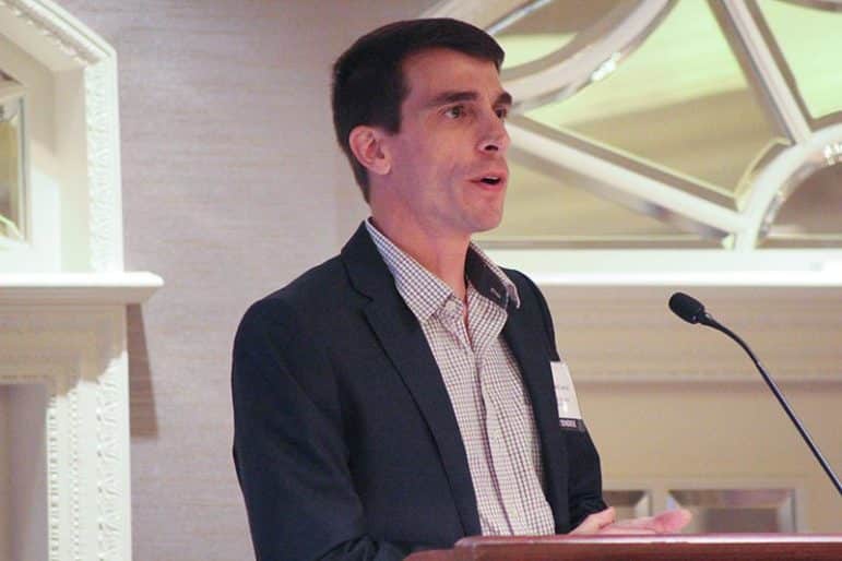 Scott McConnell, executive director of LifeWay Research, speaks at the Religion News Association meeting in Nashville, Tenn., on Sept. 9, 2017. RNS photo by Adelle M. Banks
