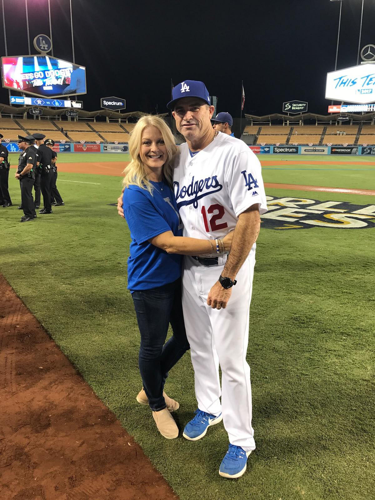 Los Angeles Dodgers hitting coach Turner Ward and his wife Donna on the field are Dodger Stadium after game 1 of the World Series. Photo courtesy of Turner Ward