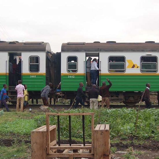 A section of coaches of a Kenyan train that takes commuters between Ruiru and Nairobi City, shown at Mutindwa crossing point in east Nairobi on Sept. 28, 2017. The train is seeing increased religious activity. Photo by Fredrick Nzwili