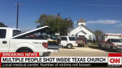 The 14-year-old daughter of a Southern Baptist pastor was among at least two dozen people killed when an armed man opened fire during Sunday morning (Nov. 5) worship services at First Baptist Church in Sutherland Springs, Texas, a Southern Baptist congregation about 35 miles southeast of San Antonio. Screen capture from CNN
