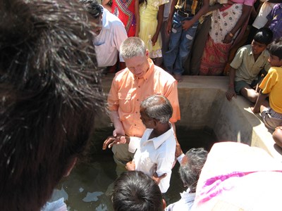 A handicapped man in India who walked five miles to be baptized is among the increased number of senior adults some evangelists have seen profess faith in Christ. (Photo courtesy of Kay Cox)