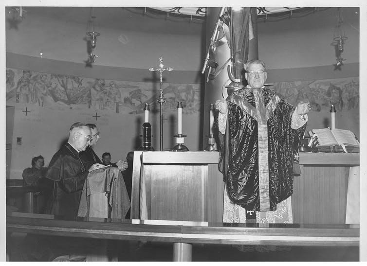Dedication of Our Lady of the Airways Chapel, in its first location at Logan airport, in Boston. Archive, Archdiocese of Boston, CC BY-NC-ND