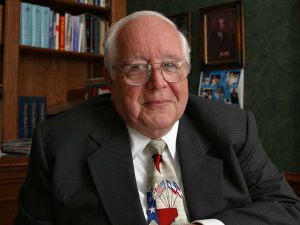 Former Judge Paul Pressler, who played a leading role in wresting control of the Southern Baptist Convention from moderates in 1979, poses for a photo in his home in Houston on May 30, 2004. (AP Photo /Michael Stravato; caption amended by RNS)
