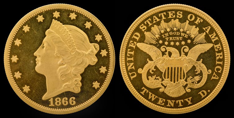 The 1849 liberty head design by James B. Longacre. National Numismatic Collection, National Museum of American History via Wikimedia Commons.
