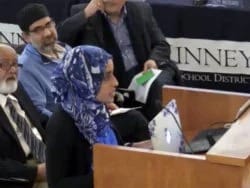 Farah Uddin, a Muslim mother, addresses the McKinney ISD school board on Jan. 23, 2018. Screenshot via McKinney schools video