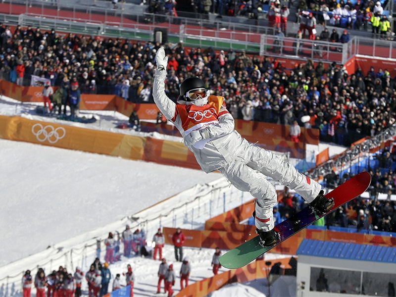 Kelly Clark, of the United States, jumps during the women's halfpipe finals at Phoenix Snow Park at the 2018 Winter Olympics in Pyeongchang, South Korea, on Feb. 13, 2018. (AP Photo/Kin Cheung)