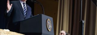 President Trump speaks during the National Prayer Breakfast, Thursday, Feb. 8, 2018, in Washington, with Steve Scalise at right. (AP Photo: Evan Vucci)