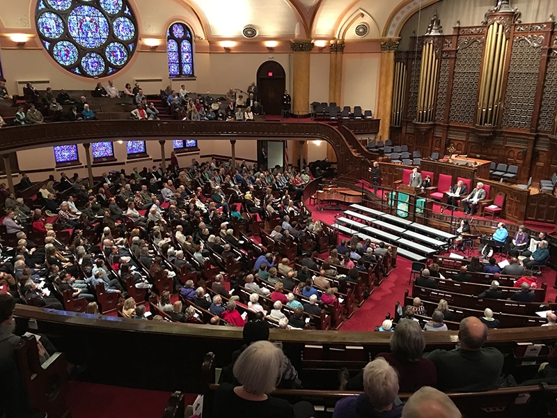 A large fundraiser for the interfaith Downtown Congregations to End Homelessness' emergency rental assistance program is held at Westminster Presbyterian Church on Jan. 28, 2018, in Minneapolis. The initiative was supported by the Minnesota Super Bowl Host Committee. (Photo: Dan Collison)