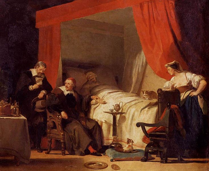 735px Alexandre Évariste Fragonard Cardinal Mazarin at the Deathbed of Eustache Le Sueur WGA8048