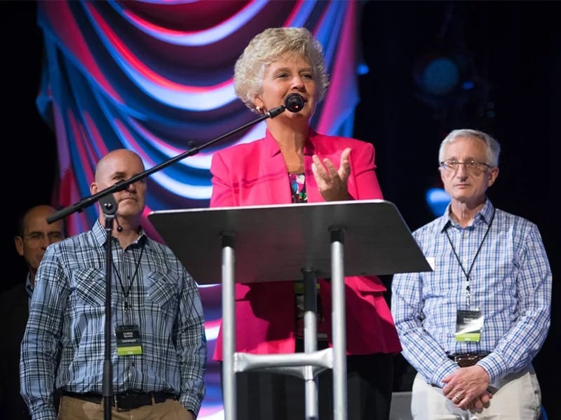 The Rev. Donna Barrett addresses the Ohio Ministry Network. Photo by Ricardo Camacho/Ohio Ministry Network