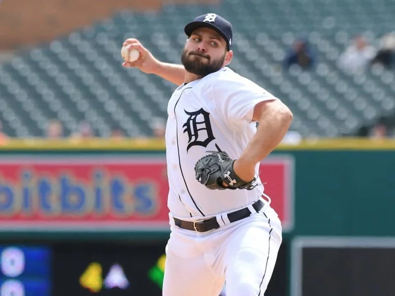 Detroit Tigers right-hander Michael Fulmer pitches against the Pittsburgh Pirates at Comerica Park in Detroit on April 1, 2018. Fulmer took the loss in the 1-0 game despite giving up only one earned run in eight innings pitched. Photo by Mark Cunningham, courtesy of Detroit Tigers