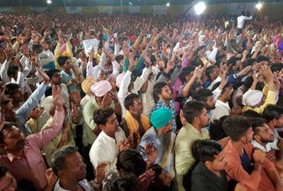 Technology "allows us to do something unusual," evangelist Sammy Tippit says of his preaching to responsive crowds in India via Skype. Photo courtesy of Sammy Tippit Ministries