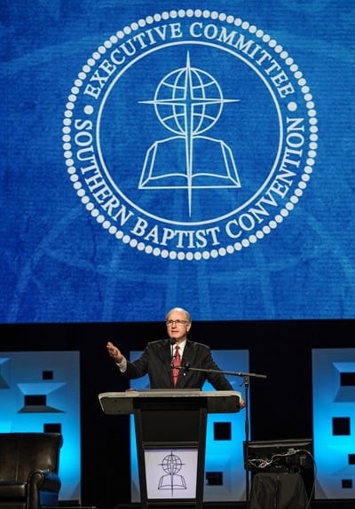 D. August Boto, Interim SBC Executive Committee President and EC Vice President for Convention Policy, presents the EC's first report to messengers at the 2018 SBC Annual Meeting in Dallas. Photo by Matt Miller