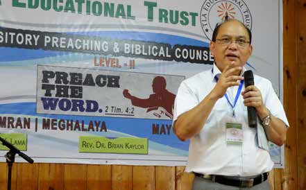 A.K. Lama lectures on expository preaching during a TLA training conference in May in Umran, India. (Brian Kaylor/ Word&Way)
