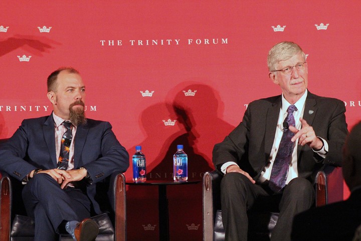James K.A. Smith, left, and Francis Collins participate in “Moving Beyond Conflict: Science and Faith in Harmony” in Washington on June 18, 2018. RNS photo by Adelle M. Banks