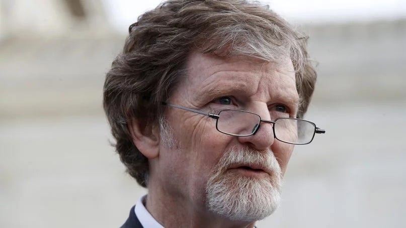 Jack Phillips speaks to the media after leaving the Supreme Court, which heard the case of Masterpiece Cakeshop v. Colorado Civil Rights Commission on Dec. 5, 2017, in Washington. (AP Photo/Jacquelyn Martin)