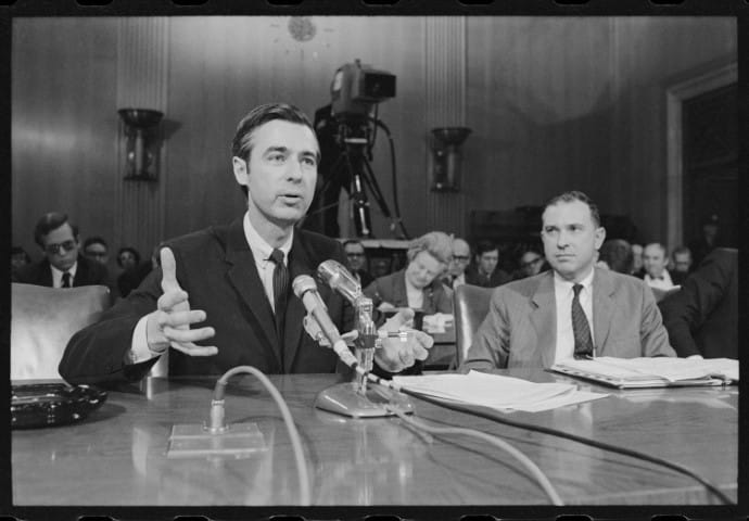 Fred Rogers testifies before the U.S. Senate in the film “Won’t You Be My Neighbor?,” a Focus Features release. Photo by Robert Lerner/Library of Congress