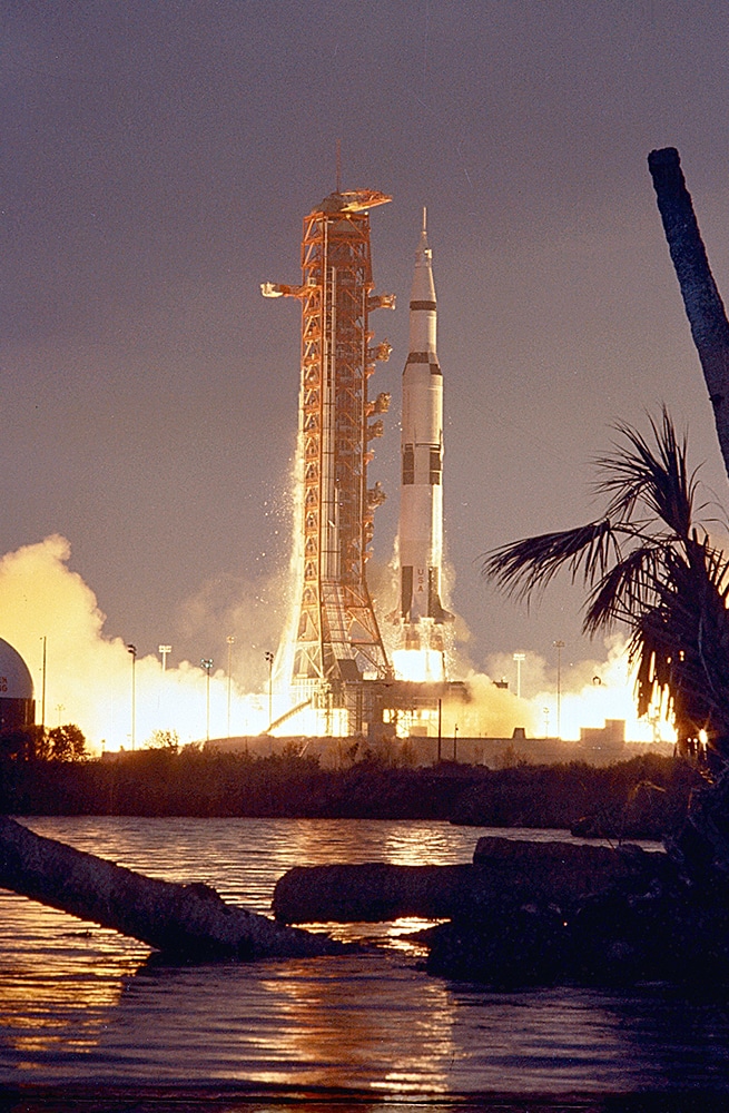 Apollo 14, carrying astronauts Alan Shepard Jr., Stuart Roosa and Edgar Mitchell, lifts off from the Kennedy Space Center on Jan. 31, 1971. Photo courtesy of Creative Commons