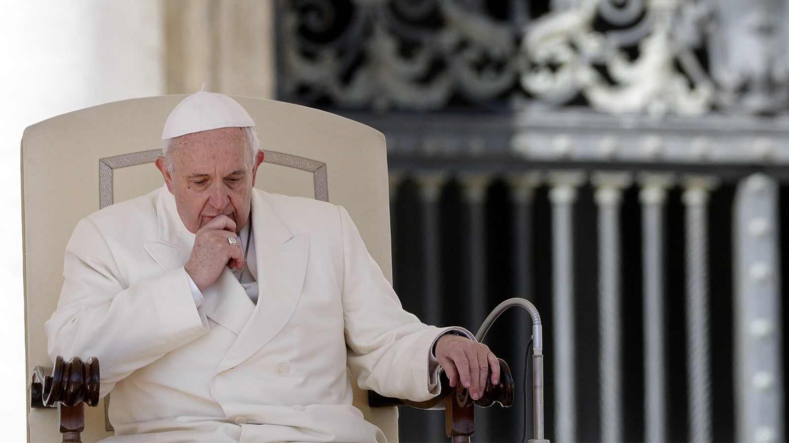 Pope Francis listens to his message being delivered in several languages during his weekly general audience in St. Peter’s Square, at the Vatican, on March 21, 2018. (AP Photo/Andrew Medichini)