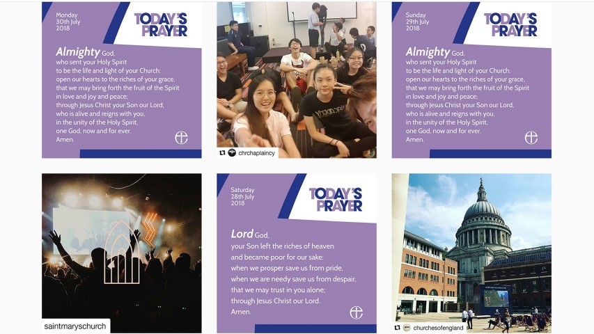 Posts on the Church of England Instagram feed. Screengrab via Instagram