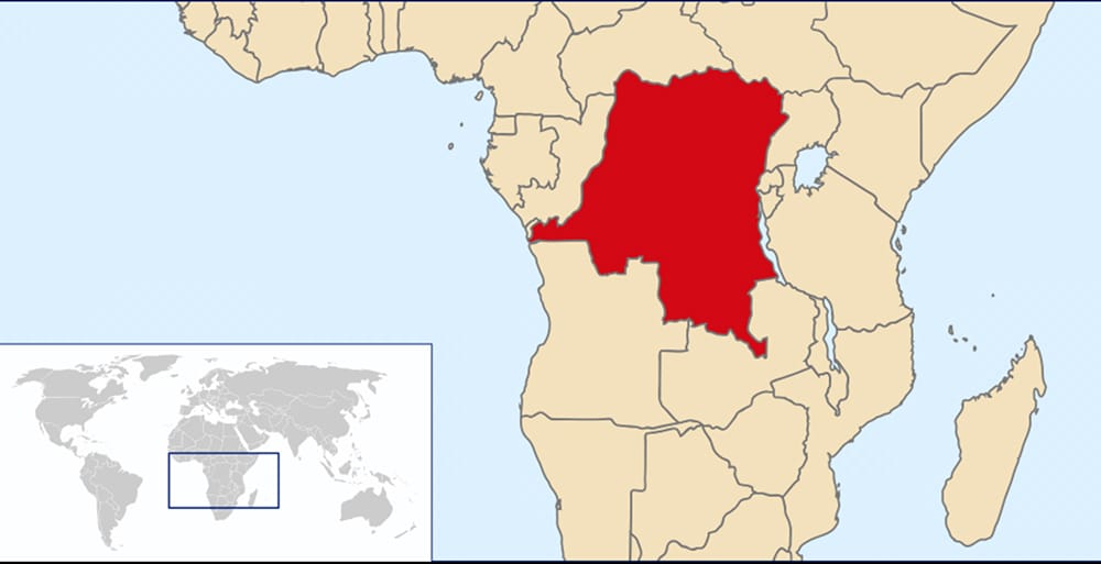 The Democratic Republic of Congo in central Africa. Map courtesy of Creative Commons
