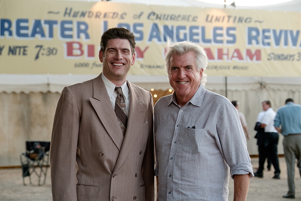 Will Graham, left, with Luke Zamperini, Louis Zamperini’s only son, on the set of “Unbroken: Path to Redemption.” Photo courtesy of WTA Group/Universal 1440 Entertainment