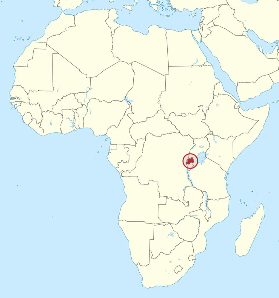 Rwanda, circled in red, in central Africa. Map courtesy of Creative Commons
