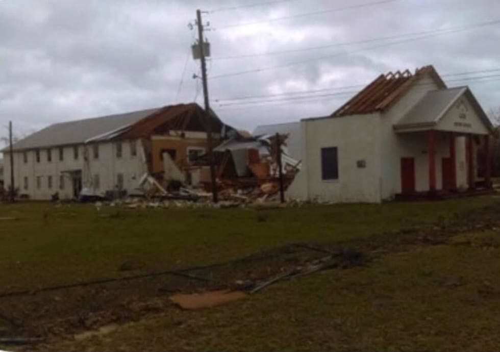 The west campus of Family of God Baptist Church in Panama City, Fla., had its fellowship hall destroyed by Hurricane Michael. Submitted photo.