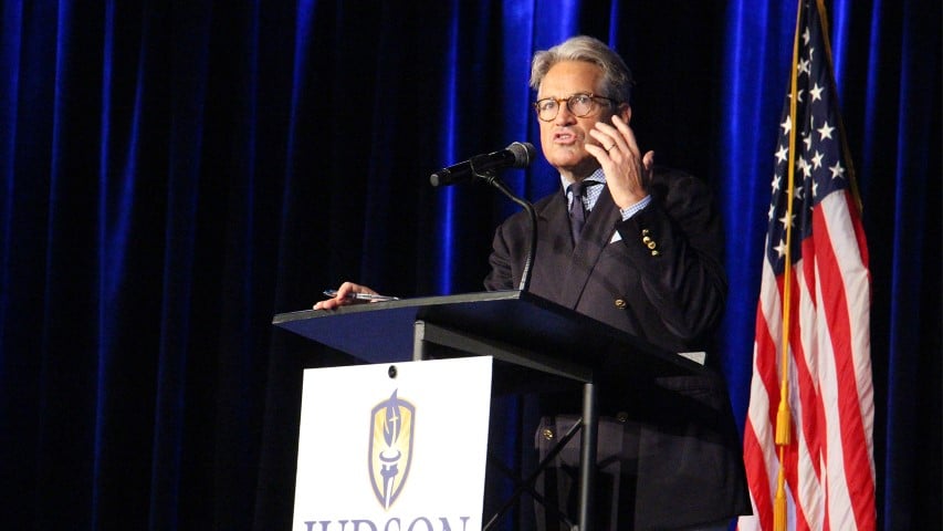 Eric Metaxas speaks at Judson University’s annual Constitution Day chapel service on Sept. 26, 2018, in Elgin, Il., near Chicago. RNS photo by Emily McFarlan Miller