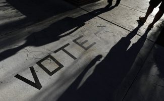 Voters head to the polls at the Enterprise Library on Nov. 6, 2018, in Las Vegas. (AP Photo/Joe Buglewicz)