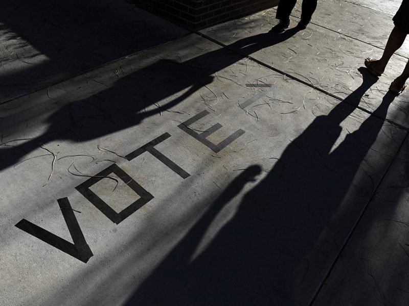 Voters head to the polls at the Enterprise Library on Nov. 6, 2018, in Las Vegas. (AP Photo/Joe Buglewicz)