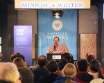 Science-fiction author John Scalzi speaks about his new book “The Consuming Fire” on Oct. 22, 2018, at the American Writers Museum in Chicago. RNS photo by Emily McFarlan Miller