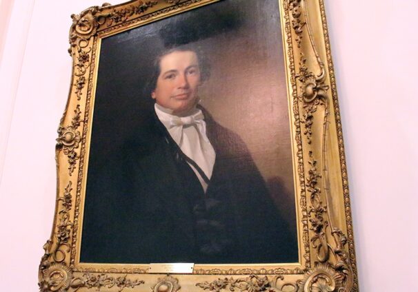 A portrait of James Boyce, the first president of Southern Baptist Theological Seminary, hangs in the president’s office in Louisville, Ky. RNS photo by Adelle M. Banks