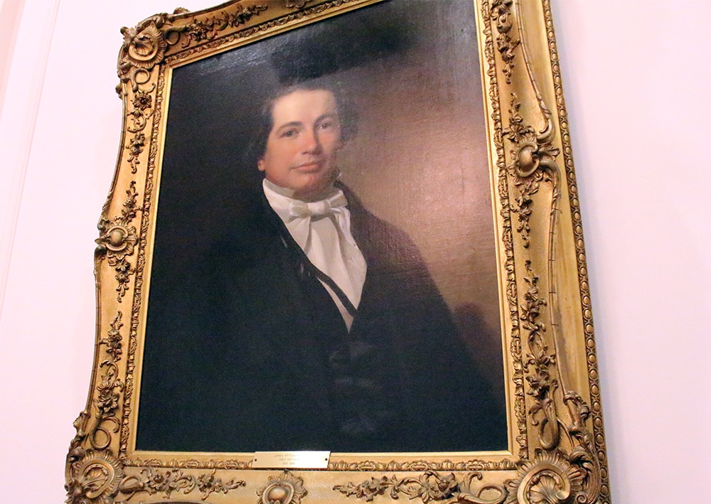 A portrait of James Boyce, the first president of Southern Baptist Theological Seminary, hangs in the president’s office in Louisville, Ky. RNS photo by Adelle M. Banks