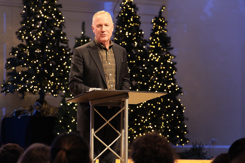 Max Lucado speaks at Wheaton College on Dec. 13, 2018, during a summit on sexual abuse and misconduct. RNS photo by Emily McFarlan Miller