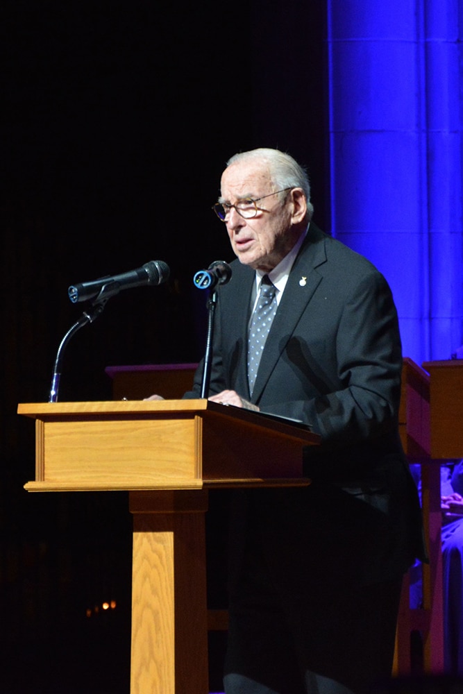 Apollo 8 astronaut Jim Lovell speaks during an event commemorating the 50th anniversary of his 1968 space mission at the Washington National Cathedral. RNS photo by Jack Jenkins