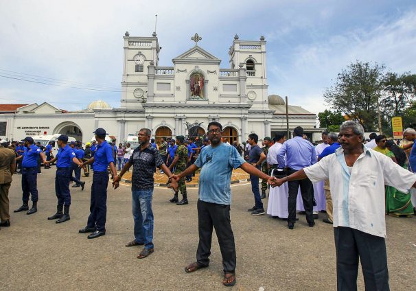 Sri Lankan army soldiers secure the area