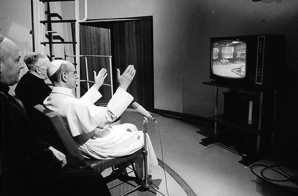 Pope Paul VI watches moon landing