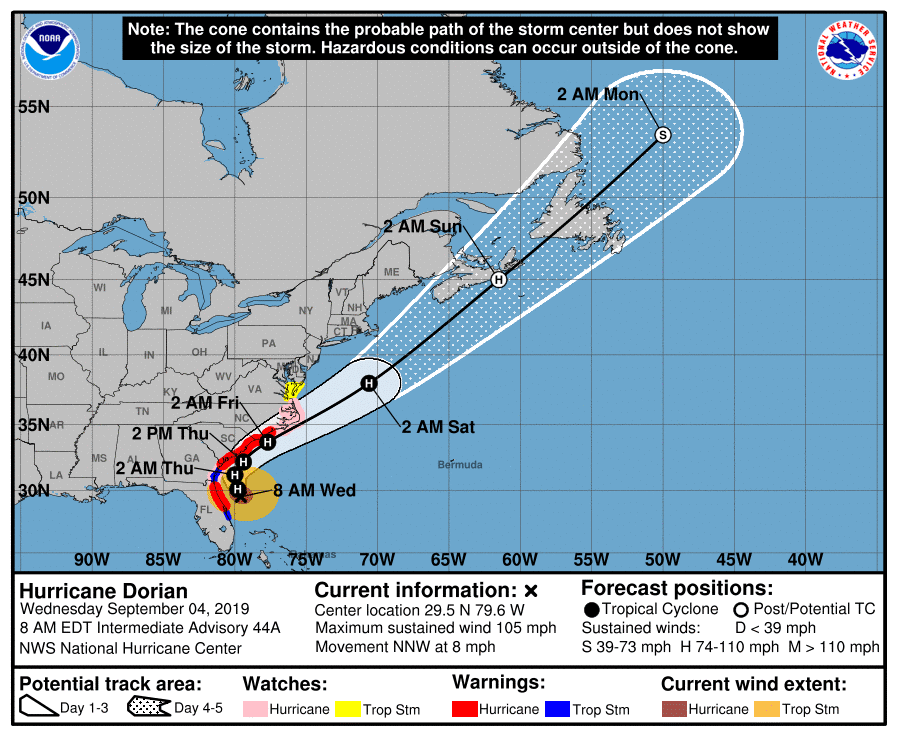 Hurricane Dorian projections 9-4