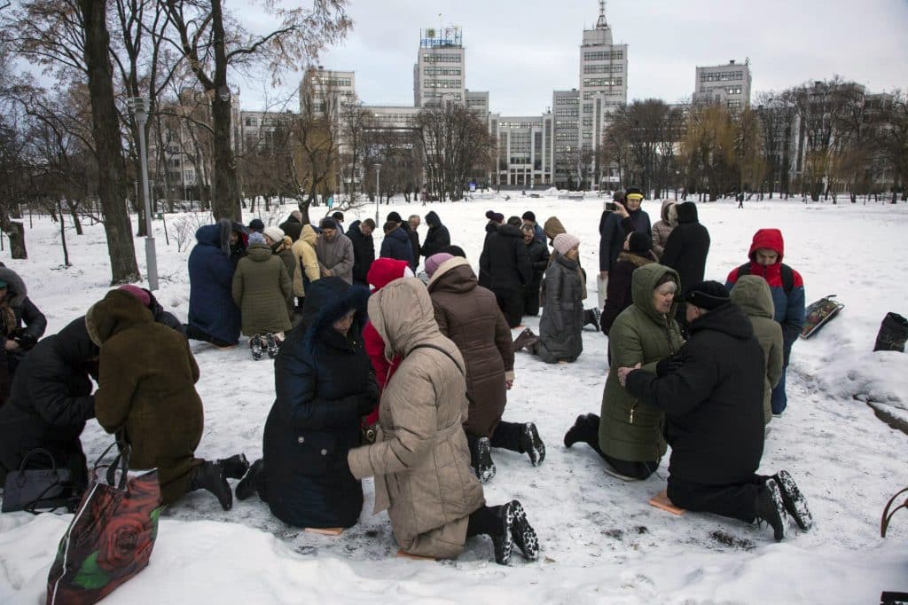 Ukrainian believers praying