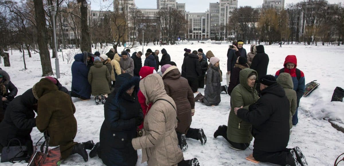 Ukrainian believers praying