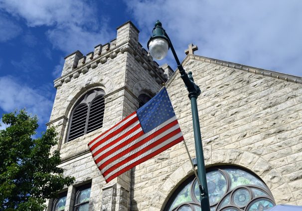 flag and church