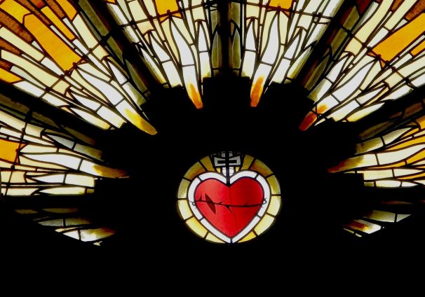 church window with heart